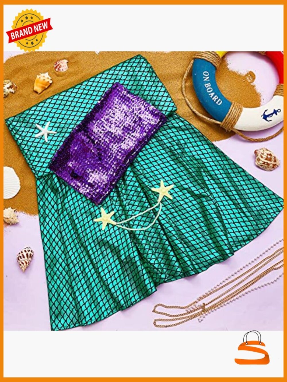 Sequin Mermaid Costume Set with Tube Top, Skirt, Waist & Head Chains for - Picture 2 of 7